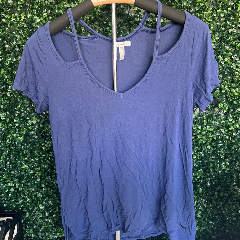 Women's Blue V-Neck Top - PINK